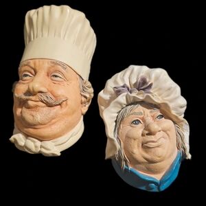 Vintage Bossons Chalkware Heads Set - Chef & Sarah Gamp  - England 